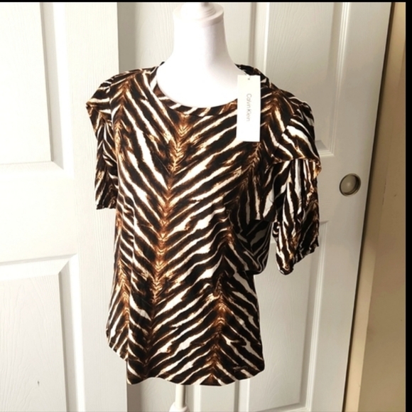 CALVIN KLEIN WOMENS   TOP SIZE S  ANIMAL PRINT - Picture 1 of 13
